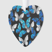 Donker naadloos patroon met blauwe vlinders Morpho Ornament (voorkant)