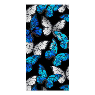 Donker naadloos patroon met blauwe vlinders Morpho Perfect Poster