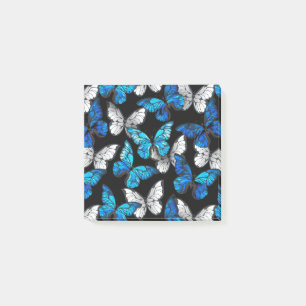 Donker naadloos patroon met blauwe vlinders Morpho Post-it® Notes
