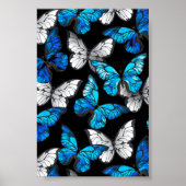 Donker naadloos patroon met blauwe vlinders Morpho Poster (Voorkant)