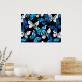 Donker naadloos patroon met blauwe vlinders Morpho Poster (Keuken)