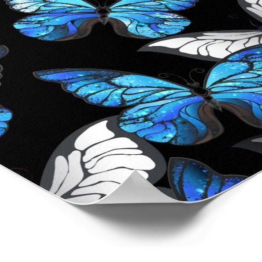 Donker naadloos patroon met blauwe vlinders Morpho Poster (Hoek)