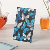 Donker naadloos patroon met blauwe vlinders Morpho Reclamebord Met Voetstuk (Insitu)