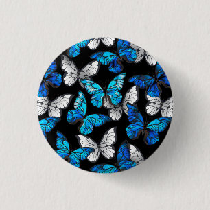 Donker naadloos patroon met blauwe vlinders Morpho Ronde Button 3,2 Cm