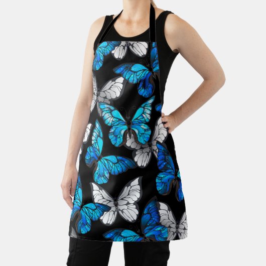 Donker naadloos patroon met blauwe vlinders Morpho Schort (Insitu)