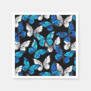 Donker naadloos patroon met blauwe vlinders Morpho Servet