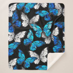 Donker naadloos patroon met blauwe vlinders Morpho Sherpa Deken