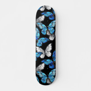 Donker naadloos patroon met blauwe vlinders Morpho Skateboard