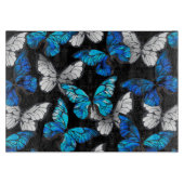 Donker naadloos patroon met blauwe vlinders Morpho Snijplank (Voorkant)