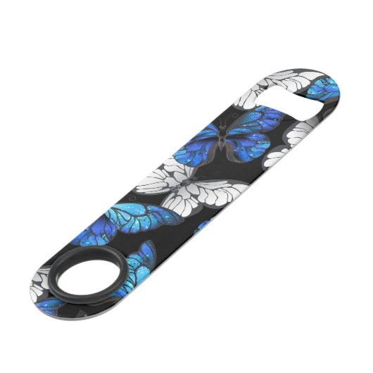 Donker Naadloos Patroon met Blauwe Vlinders Morpho Speed Flessenopener (Voorkant Gekanteld)