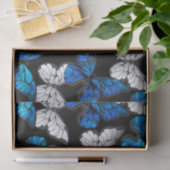 Donker naadloos patroon met blauwe vlinders Morpho Tissuepapier (Geschenk)
