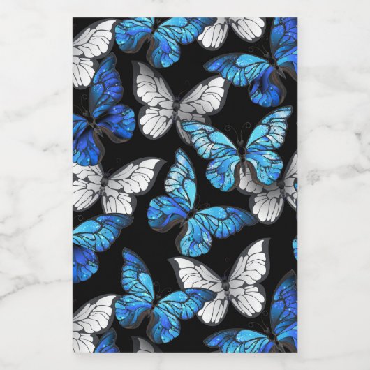Donker naadloos patroon met blauwe vlinders Morpho Wijn Etiket (Enkel label)