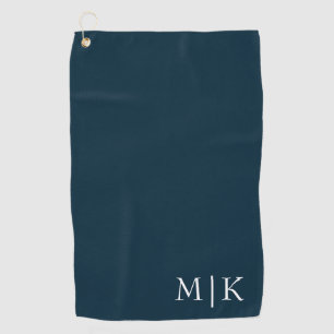 Donker Navy Blauw en Wit Modern Monogram Golfhanddoek