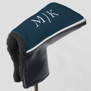 Donker Navy Blauw en Wit Modern Monogram Golfheadcover