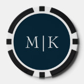 Donker Navy Blauw en Wit | Modern Monogram Poker Chips (Voorkant)