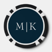 Donker Navy Blauw en Wit | Modern Monogram Poker Chips (Achterkant)