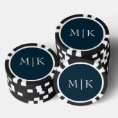 Donker Navy Blauw en Wit | Modern Monogram Poker Chips (Opstapeling)
