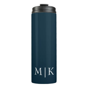 Donker Navy Blauw en Wit   Modern Monogram Thermosbeker