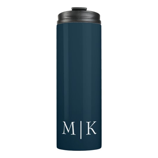 Donker Navy Blauw en Wit | Modern Monogram Thermosbeker (Voorkant)