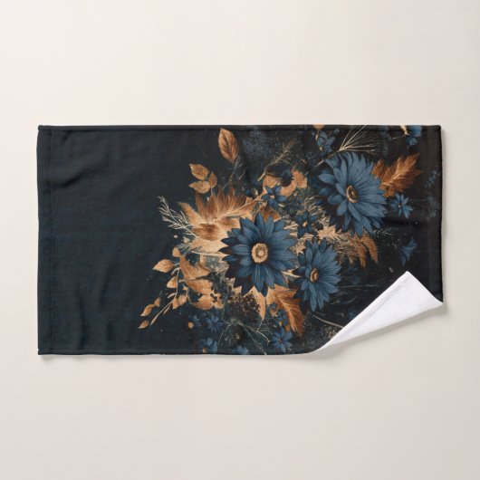 Donker Navy Blauw & Goud Rustiek Bloemen Glam Boho Bad Handdoek (Handdoek)