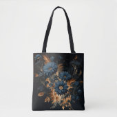 Donker Navy Blauw & Goud Rustiek Bloemen Glam Boho Draagtas (Voorkant)