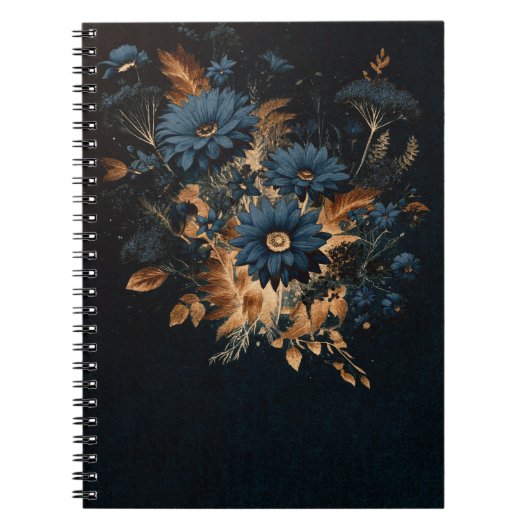 Donker Navy Blauw & Goud Rustiek Bloemen Glam Boho Notitieboek (Voorkant)