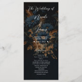 Donker Navy Blauw & Goud Rustiek Glam Boho Bruilof Programma (Voorkant)