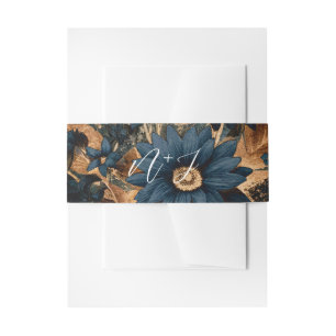 Donker Navy Blauw & Goud Rustiek Glam Boho Bruilof Uitnodigingen Wikkel