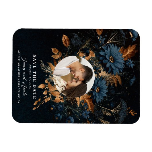 Donker Navy Blauw Goud Rustiek Glam Boho Save the Magneet (Horizontaal)