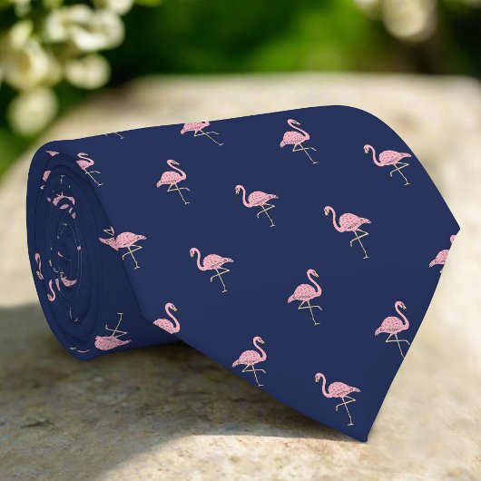 Donker Navy Blauw Roze Flamingo Tropische Vogel Stropdas