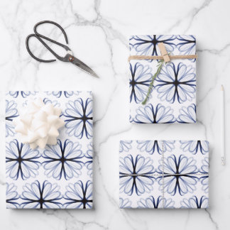 Donker Navy Flower Design  achtergrond Inpakpapier Vel