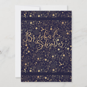 Donker Navyblauw & Gouden Elegante Bruidsdouche Kaart