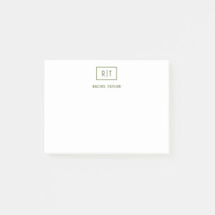 Donker Olijfgroen Eenvoudig Modern Monogram Post-it® Notes