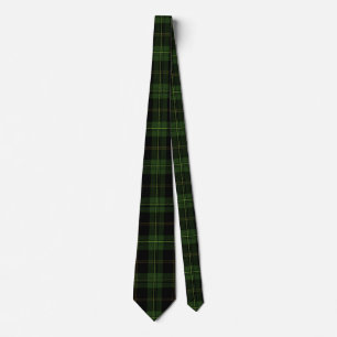 Donker Olijfgroen en Zwart Tartan Plak Patroon Stropdas