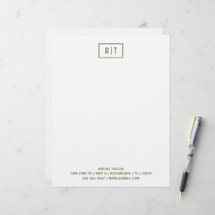 Donker Olijfgroen Modern Monogram Eenvoudig Briefhoofd