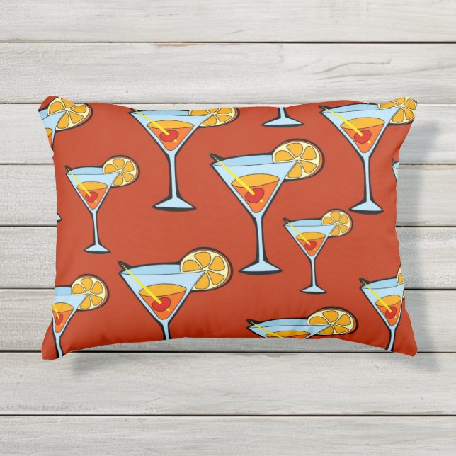 Donker Oranje Martini Cocktail Pattern Buitenkussen (Voorkant)