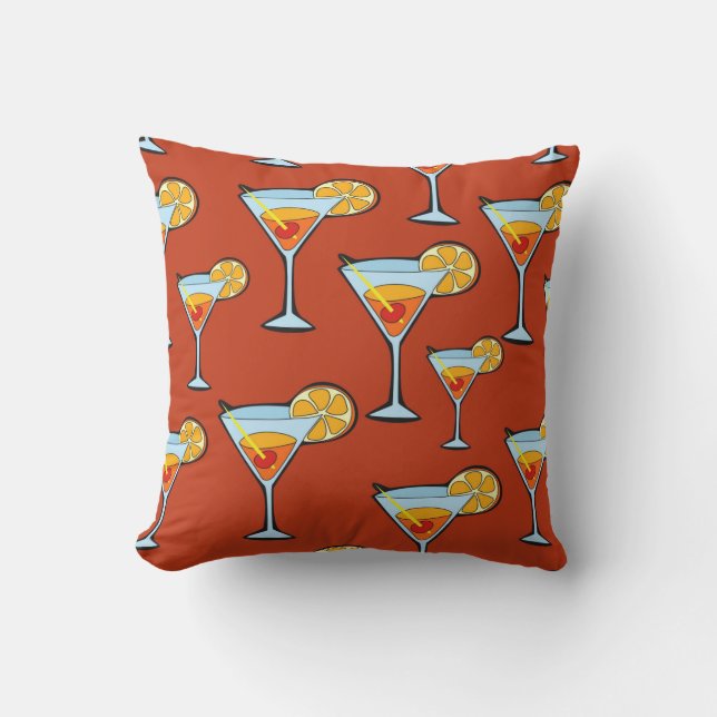 Donker Oranje Martini Cocktail Pattern Buitenkussen (Voorkant)