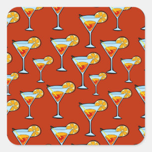 Donker Oranje Martini Cocktail Pattern Vierkante Sticker
