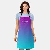 Donker Paars Blue Blauwgroen Ombre Name Monogram Schort (Gedragen)