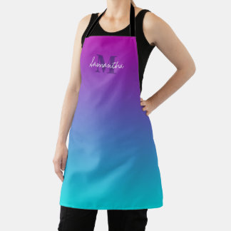 Donker Paars Blue Blauwgroen Ombre Name Monogram Schort