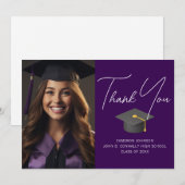 Donker Paarse Afstuderen foto Gepersonaliseerd Afs Bedankkaart (Voorkant / Achterkant)