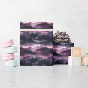 Donker Paarse Bos- en Berglandschap Cadeaupapier
