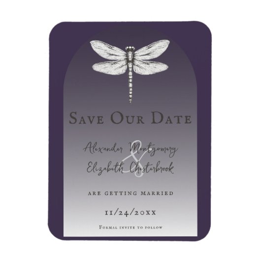 Donker Paarse Dragonfly Wedding Magneet (Verticaal)