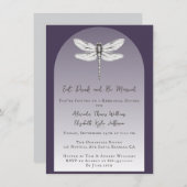Donker Paarse Dragonfly Wedding Repetitie Diner Kaart (Voorkant / Achterkant)