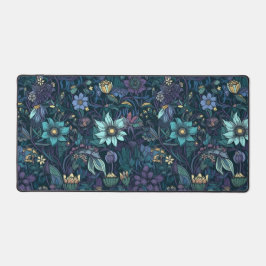 Donker Paarse en Blauwgroen Bloemen Patroon Bureaumat