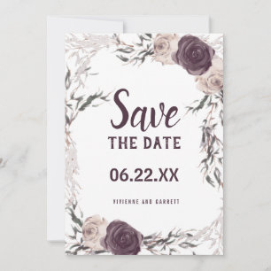 Donker Paarse en Blush Roze Bloemen Bruiloft Save The Date