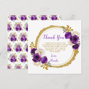 Donker Paarse en Gouden Elegante Bloemen Sweet Six Bedankkaart