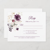 Donker Paarse en Gouden Omtrek Rozen Wit RSVP (Voorkant / Achterkant)