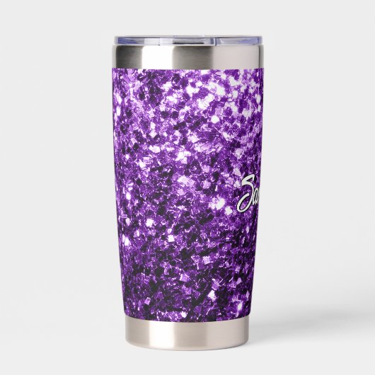 Donker paarse faux glitter sparkles Aangepaste naa Geïsoleerde Drinkbeker (Voorkant)