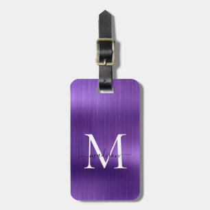 Donker Paarse Geborsteld Metalen Script Monogram G Bagagelabel